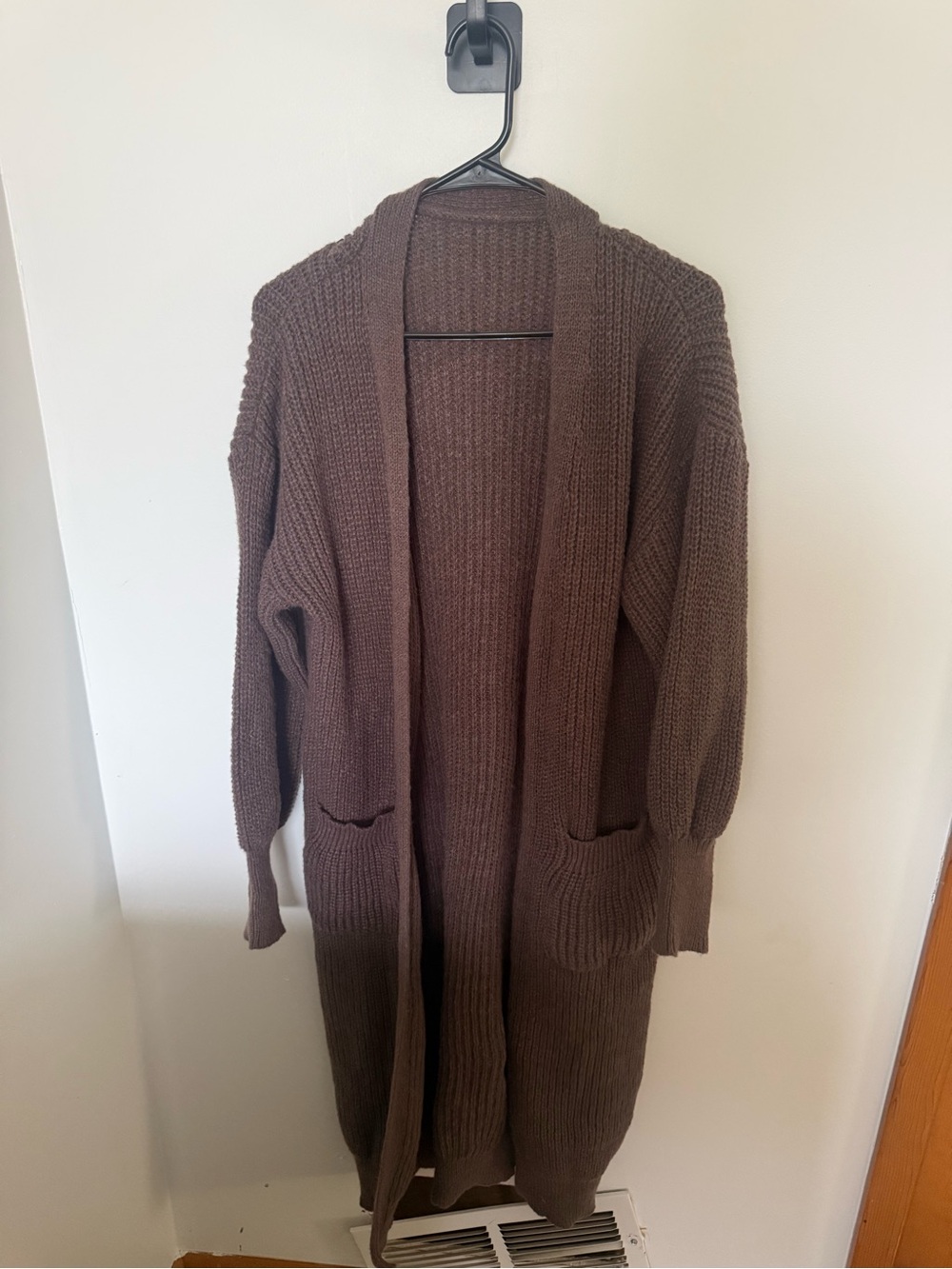 Brown Open-Front Long Knit Cardigan Sweater - Women